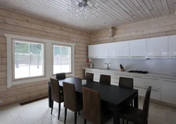 Imitation timber in the interior of a kitchen in a house