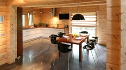 Imitation timber in the interior of a kitchen in a house