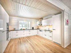 Imitation timber in the interior of a kitchen in a house