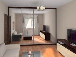 Living room interior with sofa and wardrobe
