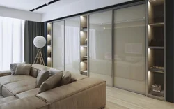 Living room interior with sofa and wardrobe