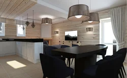 White kitchen interior in a timber house