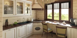 White kitchen interior in a timber house