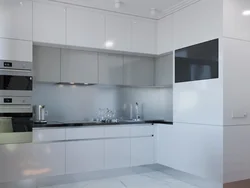 Kitchen Without Handles White Glossy In The Interior