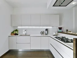 Kitchen without handles white glossy in the interior