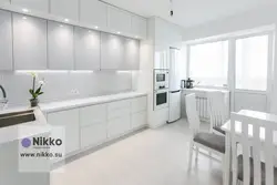 Kitchen without handles white glossy in the interior
