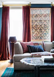 Oriental style curtains in the living room interior