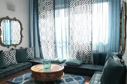 Oriental style curtains in the living room interior