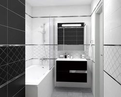 Bathroom interior with gray and black tiles