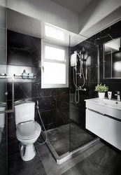 Bathroom Interior With Gray And Black Tiles