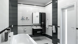 Bathroom interior with gray and black tiles