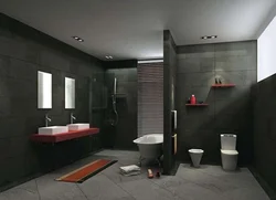 Bathroom Interior With Gray And Black Tiles