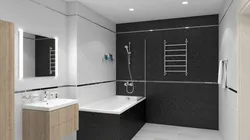 Интерьер ванной с серой и черной плиткой