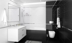 Bathroom interior with gray and black tiles