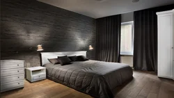 Gray laminate on the wall in the bedroom interior