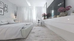 Серый ламинат на стене в интерьере спальни