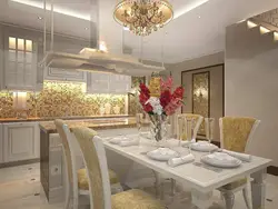 Дизайн кухни гостиной золото