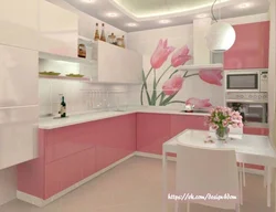Дизайн маленькая кухня цветы