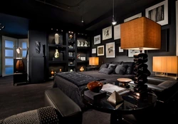 Dark bedroom living room design
