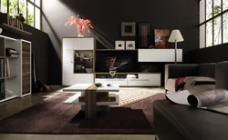 Дизайн темной спальни гостиной