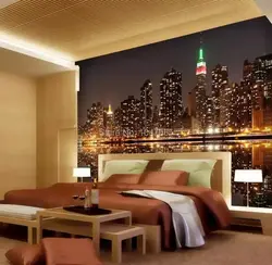 Дизайн спальни ночной город