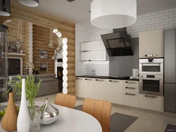 Кухня гостиная дизайн сруб