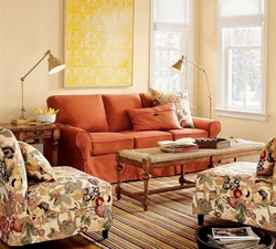 Дизайн гостиной диван с цветами