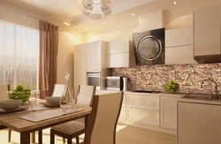 Brown kitchen design with sofa