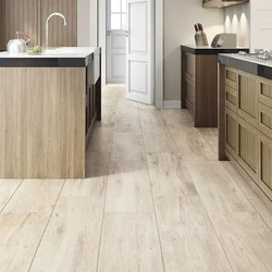 Wood-look porcelain tiles for the kitchen floor photo