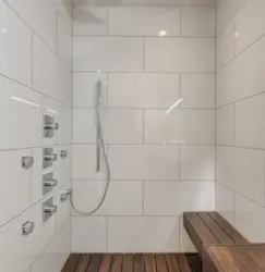 White Tiles In The Bathroom With Black Grout Photo In The Interior