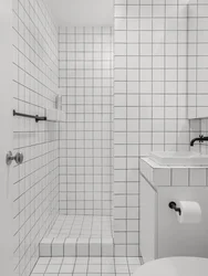 White tiles in the bathroom with black grout photo in the interior