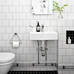 White Tiles In The Bathroom With Black Grout Photo In The Interior