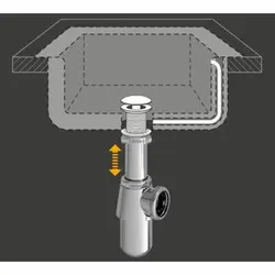 Siphon device for a kitchen sink, sectional photo