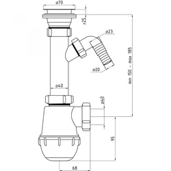 Siphon device for a kitchen sink, sectional photo