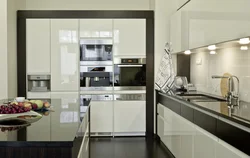 Дизайн кухни встроенной техникой и холодильником фото