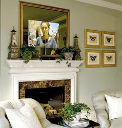 Mirror Above The Fireplace In The Living Room Interior