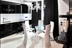 Black and white kitchen interior curtains