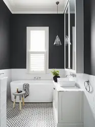 Дизайн ванной темные стены светлый пол