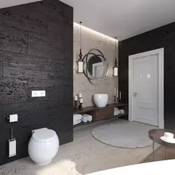 Bathroom design dark walls light floor