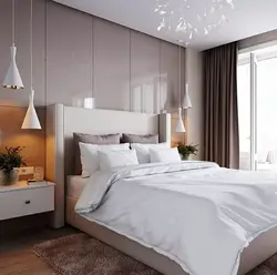 Pendant lamps in the bedroom photo in the interior above the bedside tables
