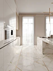 White porcelain tiles in the kitchen interior