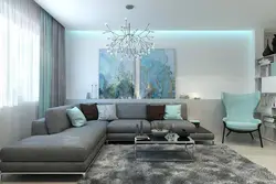 Blue-Gray Sofa In The Living Room Interior