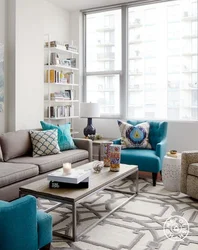 Blue-gray sofa in the living room interior
