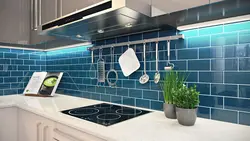 Apron For A Blue Kitchen Made Of Tiles Photo