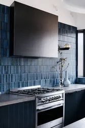 Apron For A Blue Kitchen Made Of Tiles Photo