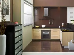 Brown tiles on the floor in the kitchen interior