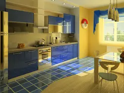 Kitchen design with blue floor