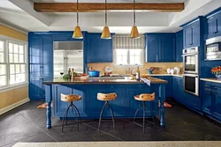 Kitchen design with blue floor