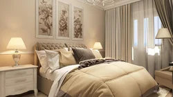 Cream bed in the bedroom interior