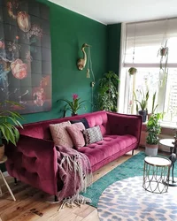 Green pink living room photo